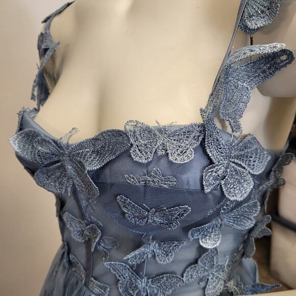 NWT Sky Blue Butterfly Dress Corset Formal Prom Wedding Bridesmaid - Picture 8 of 12